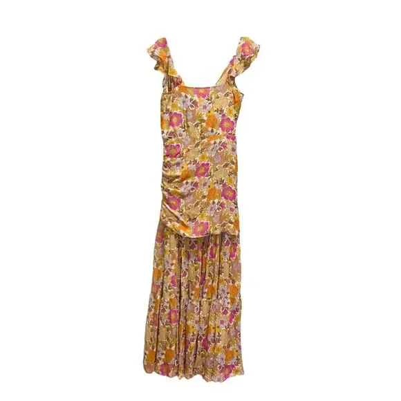 Veronica Beard Alannah Silk Floral Stone Multi Ruched Maxi Dress Size 8 - Picture 8 of 12